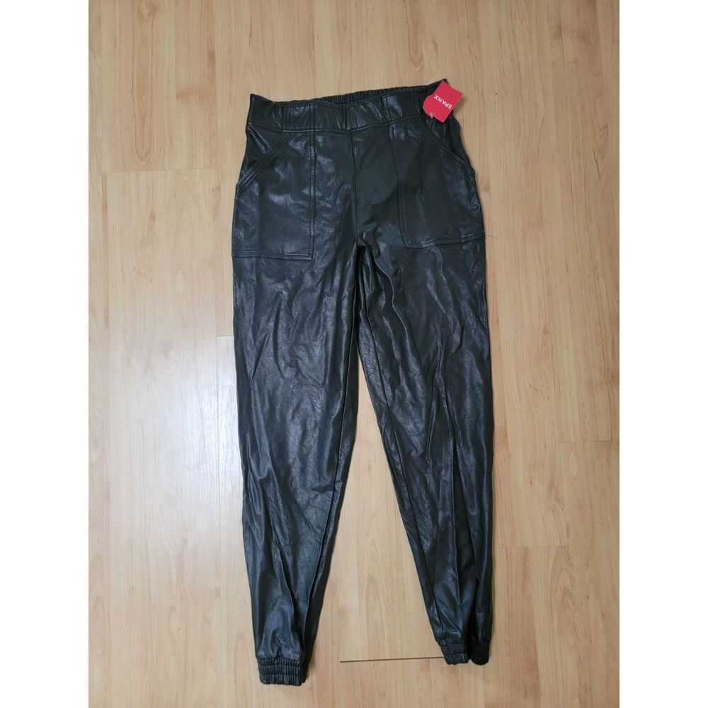 NWT SPANX Leather-Like Pull-On Jogger Pants Noir Black Small S